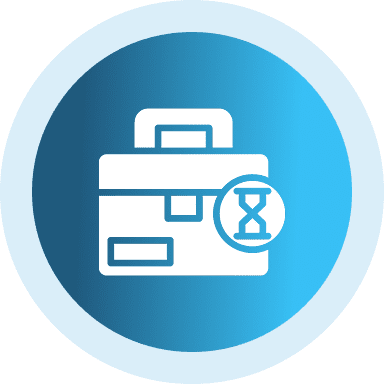 Briefcase icon with hourglass symbol.