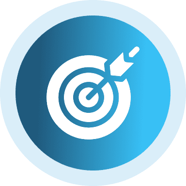 Bullseye icon with arrow on blue background.